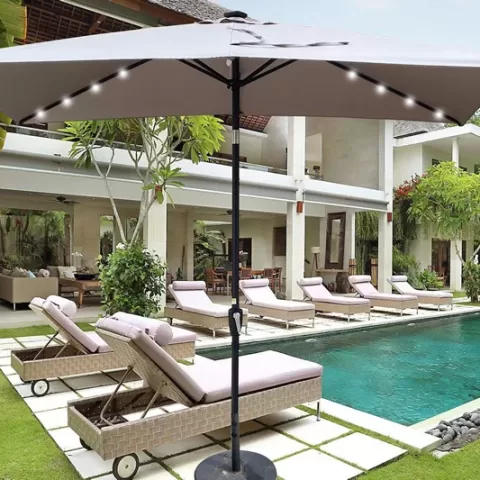 10 X 6.5t Rectangular Patio Solar Led Lighted Outdoor Umbrellas With Crank And Push Button Tilt For Garden Backyard Pool Swimming Pool 3
