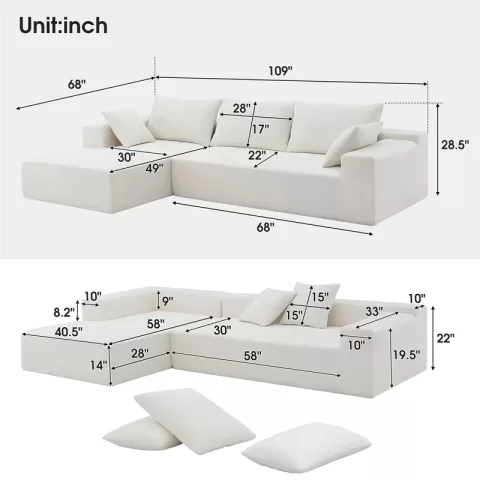 109*68" Modular Sectional Living Room Sofa Set, Modern Minimalist Style Couch, Upholstered Sleeper Sofa for Living Room, Bedroom, Salon