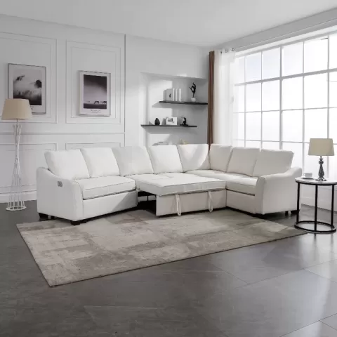 129.5 Sectional Sleeper Sofa With Pull Out Bed Modern L Shape Couch Bed With Usb Charging Port For Living Room, Bedroom 30