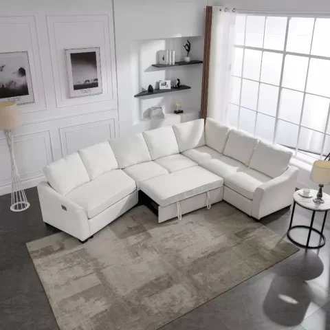 129.5 Sectional Sleeper Sofa With Pull Out Bed Modern L Shape Couch Bed With Usb Charging Port For Living Room, Bedroom 32
