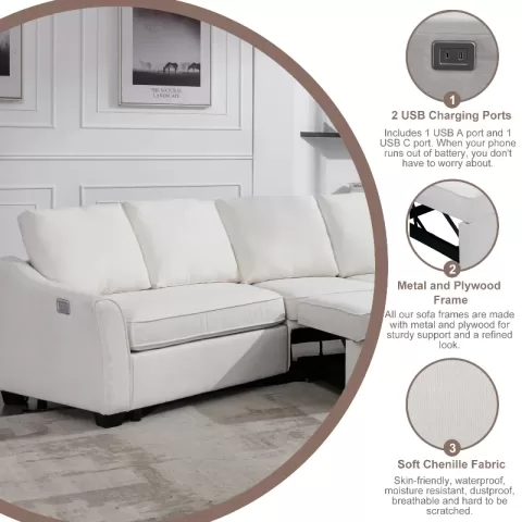 129.5 Sectional Sleeper Sofa With Pull Out Bed Modern L Shape Couch Bed With Usb Charging Port For Living Room, Bedroom 36