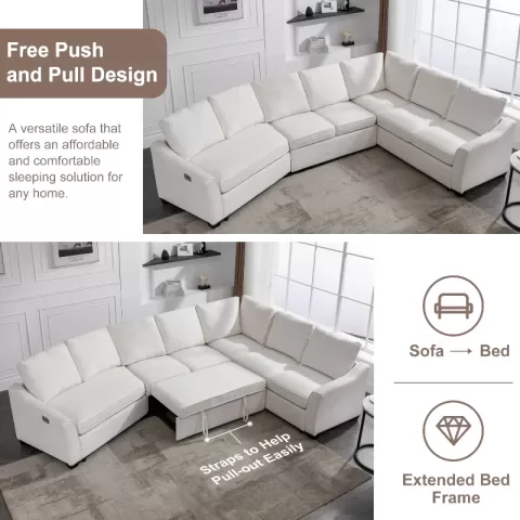 129.5 Sectional Sleeper Sofa With Pull Out Bed Modern L Shape Couch Bed With Usb Charging Port For Living Room, Bedroom 37