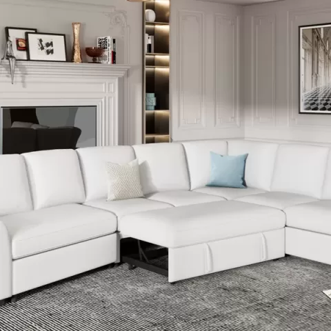 129.5 Sectional Sleeper Sofa With Pull Out Bed Modern L Shape Couch Bed With Usb Charging Port For Living Room, Bedroom 39