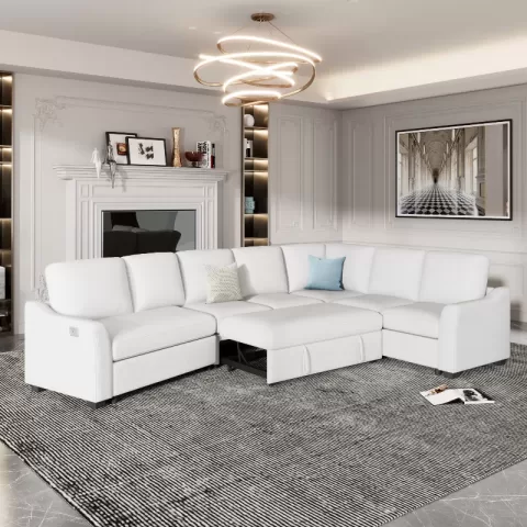 129.5 Sectional Sleeper Sofa With Pull Out Bed Modern L Shape Couch Bed With Usb Charging Port For Living Room, Bedroom 40