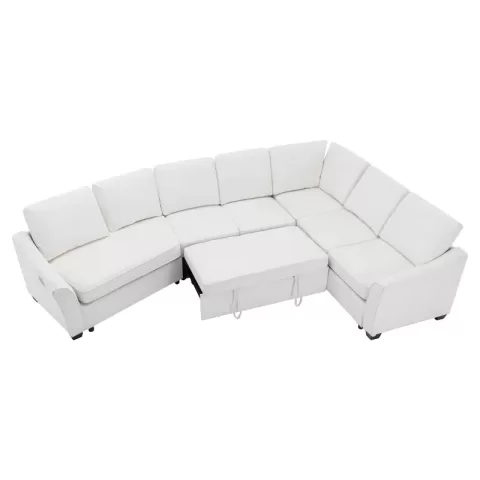 129.5 Sectional Sleeper Sofa With Pull Out Bed Modern L Shape Couch Bed With Usb Charging Port For Living Room, Bedroom 8