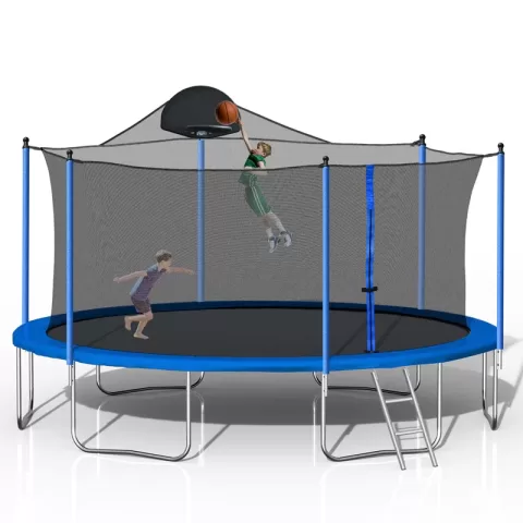 14ft Trampoline For Adults & Kids With Basketball Hoop, Outdoor Trampolines Wladder And Safety Enclosure Net For Kids And Adults 12