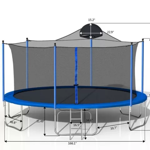 14ft Trampoline For Adults & Kids With Basketball Hoop, Outdoor Trampolines Wladder And Safety Enclosure Net For Kids And Adults 15