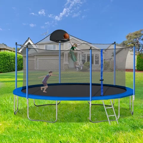 14ft Trampoline For Adults & Kids With Basketball Hoop, Outdoor Trampolines Wladder And Safety Enclosure Net For Kids And Adults 6