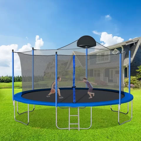 14ft Trampoline For Adults & Kids With Basketball Hoop, Outdoor Trampolines Wladder And Safety Enclosure Net For Kids And Adults 9