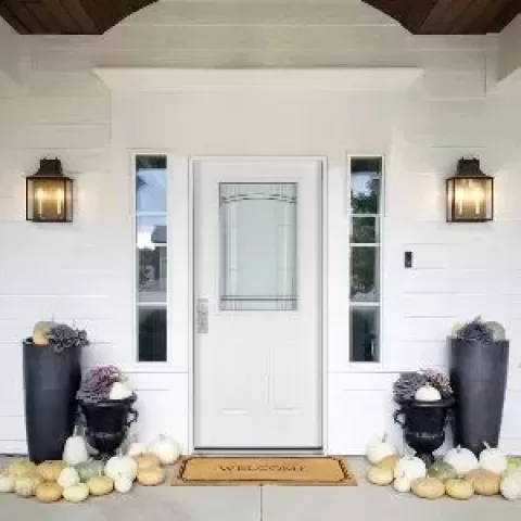 37.5inx81.5in Right Hand Inswing Decorative Glass- Zinc Caming Fiber Glass Prehung Entry Door