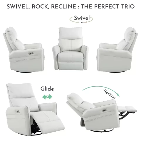 270° Power Swivel Rocker Recliner Chair, Electric Glider Reclining Sofa With Usb Ports, Power Swivel Glider, Rocking Chair Nursery Recliners For Living Room Bedroom 23