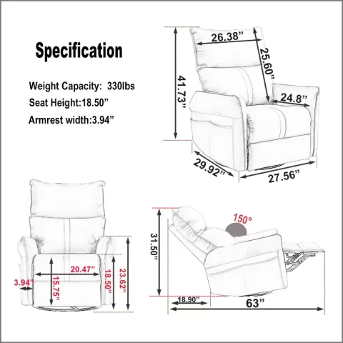 270° Power Swivel Rocker Recliner Chair, Electric Glider Reclining Sofa With Usb Ports, Power Swivel Glider, Rocking Chair Nursery Recliners For Living Room Bedroom 9