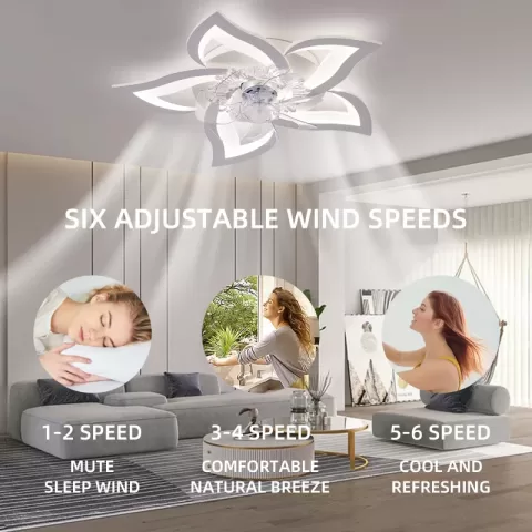 27in Ceiling Fan With Lights Remote Contro Dimmable Led,6 Gear Wind Speed Fan Light 2