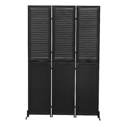 3 Panel Room Divider 6Ft Wood Folding Screen Black Room Separator Free Standing Wall Dividers