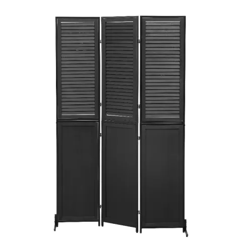 3 Panel Room Divider 6Ft Wood Folding Screen Black Room Separator Free Standing Wall Dividers