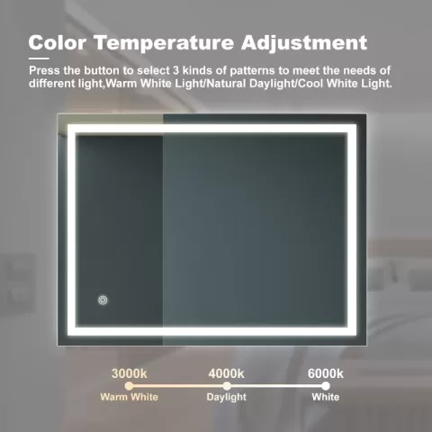 32x24 Inch Bathroom Led Classy Vanity Mirror With High Lumen,dimmable Touch,wall Switch Control, Anti Fog ,cri 90 Adjustable 3000k 6000k ,ip54 Waterproof Energy Saving 3