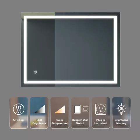 32x24 Inch Bathroom Led Classy Vanity Mirror With High Lumen,dimmable Touch,wall Switch Control, Anti Fog ,cri 90 Adjustable 3000k 6000k ,ip54 Waterproof Energy Saving 5