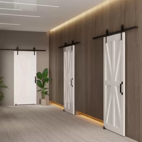 36 X 80 Star Style Real Primed Door Slab + 6.6ft Barn Door Sliding Hardware + Adjustable Floor Guider + Pull Handle, Diy Unfinished Paneled Door, Modern Interior Barn Door 10