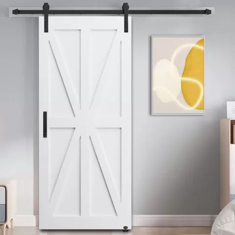 36 X 80 Star Style Real Primed Door Slab + 6.6ft Barn Door Sliding Hardware + Adjustable Floor Guider + Pull Handle, Diy Unfinished Paneled Door, Modern Interior Barn Door 11