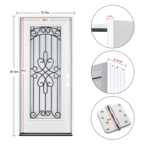 37.5inx81.5in Left Hand Inswing Wrought Iron Fiber Glass Prehung Entry Door 2