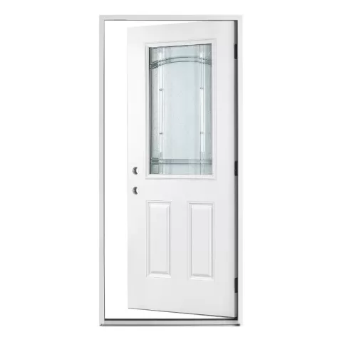37.5inx81.5in Right Hand Inswing Decorative Glass Zinc Caming Fiber Glass Prehung Entry Door 13