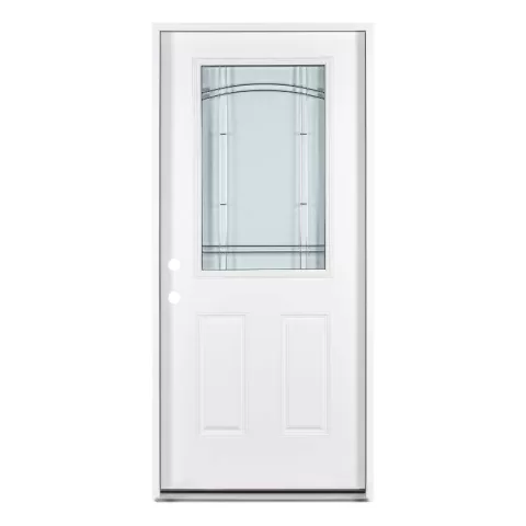 37.5inx81.5in Right Hand Inswing Decorative Glass Zinc Caming Fiber Glass Prehung Entry Door 14
