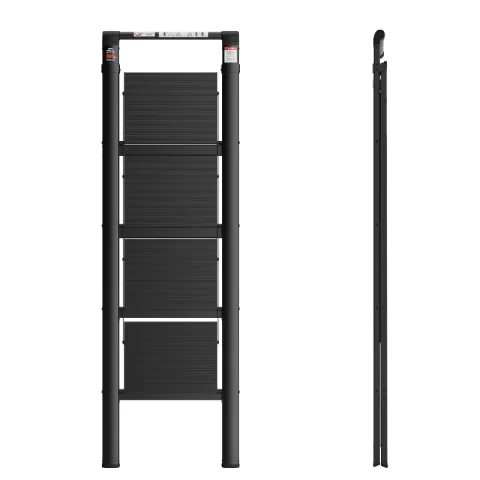 4 Step Ladder, Retractable Handgrip Folding Step Stool With Anti Slip Wide Pedal, Aluminum Step Ladders 4 Steps, 300lbs Safety Household Ladder 1