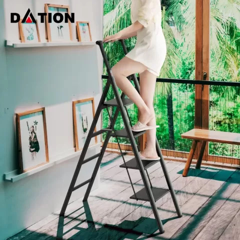 4 Step Ladder, Retractable Handgrip Folding Step Stool With Anti Slip Wide Pedal, Aluminum Step Ladders 4 Steps, 300lbs Safety Household Ladder 11