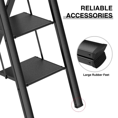 4 Step Ladder, Retractable Handgrip Folding Step Stool With Anti Slip Wide Pedal, Aluminum Step Ladders 4 Steps, 300lbs Safety Household Ladder 13
