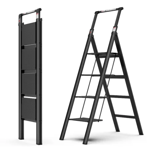 4 Step Ladder, Retractable Handgrip Folding Step Stool With Anti Slip Wide Pedal, Aluminum Step Ladders 4 Steps, 300lbs Safety Household Ladder 14