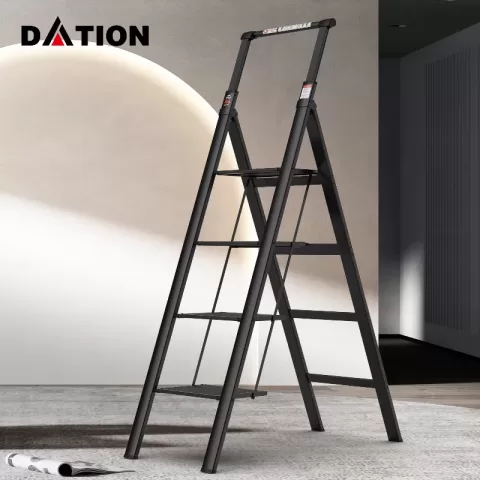 4 Step Ladder, Retractable Handgrip Folding Step Stool With Anti Slip Wide Pedal, Aluminum Step Ladders 4 Steps, 300lbs Safety Household Ladder 2