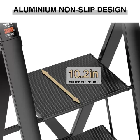 4 Step Ladder, Retractable Handgrip Folding Step Stool With Anti Slip Wide Pedal, Aluminum Step Ladders 4 Steps, 300lbs Safety Household Ladder 3