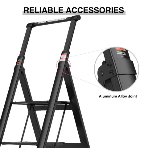 4 Step Ladder, Retractable Handgrip Folding Step Stool With Anti Slip Wide Pedal, Aluminum Step Ladders 4 Steps, 300lbs Safety Household Ladder 4