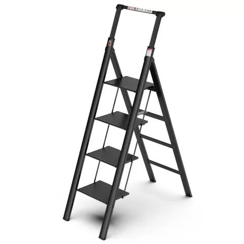 4 Step Ladder, Retractable Handgrip Folding Step Stool With Anti Slip Wide Pedal, Aluminum Step Ladders 4 Steps, 300lbs Safety Household Ladder 6