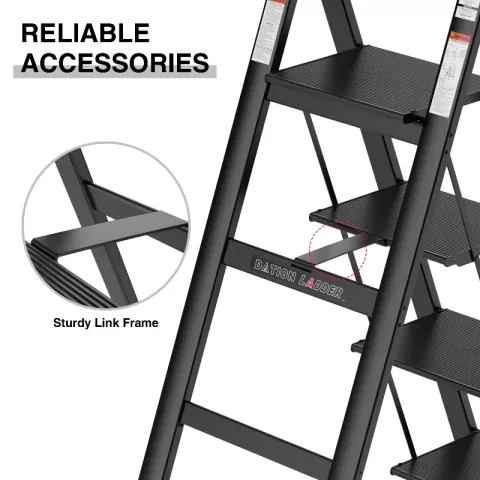 4 Step Ladder, Retractable Handgrip Folding Step Stool With Anti Slip Wide Pedal, Aluminum Step Ladders 4 Steps, 300lbs Safety Household Ladder 8