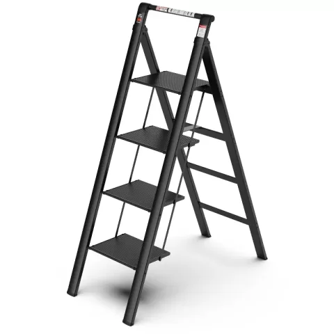 4 Step Ladder, Retractable Handgrip Folding Step Stool With Anti Slip Wide Pedal, Aluminum Step Ladders 4 Steps, 300lbs Safety Household Ladder 9