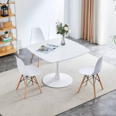 42.1"WHITE Table Mid-century Dining Table for 4-6 people With Round Mdf Table Top, Pedestal Dining Table, End Table Leisure Coffee Table