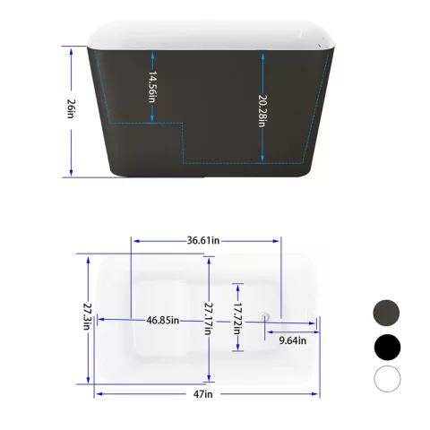 47 100% Acrylic Freestanding Bathtub，contemporary Soaking Tub，white Inside And Gray Outside 10