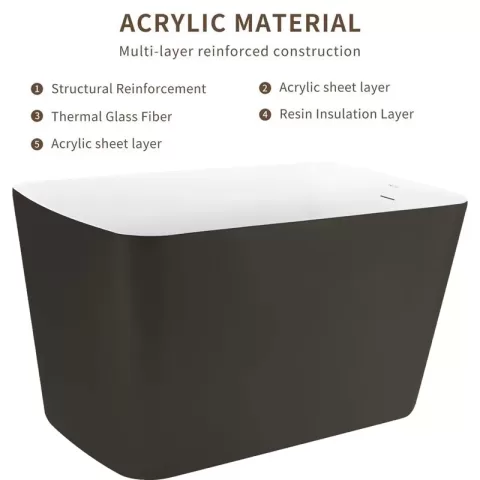 47 100% Acrylic Freestanding Bathtub，contemporary Soaking Tub，white Inside And Gray Outside 11