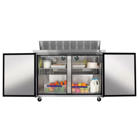 48 In Commercial Refrigerators Sandwich&salad Prep Table With A Butcher Block Cutting Board, Protection Lid, Cold Storage, Etl Certified 22