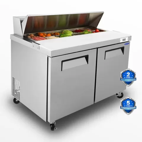 48 In Commercial Refrigerators Sandwich&salad Prep Table With A Butcher Block Cutting Board, Protection Lid, Cold Storage, Etl Certified 4