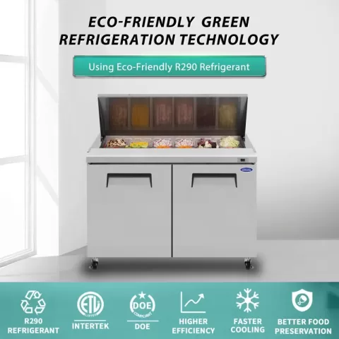 48 In Commercial Refrigerators Sandwich&salad Prep Table With A Butcher Block Cutting Board, Protection Lid, Cold Storage, Etl Certified 5
