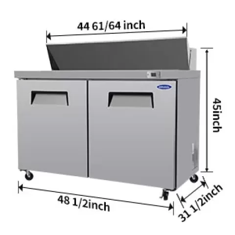 48 In Commercial Refrigerators Sandwich&salad Prep Table With A Butcher Block Cutting Board, Protection Lid, Cold Storage, Etl Certified 8