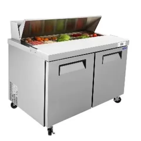48 IN Commercial Refrigerators Sandwich&Salad Prep Table with a Butcher Block Cutting Board, Protection Lid, Cold Storage, ETL Certified