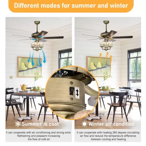 52inch Bronze Metal 3 Lights Ceiling Fan With 5 Wood Blades, Two Color Fan Blade, Ac Motor, Remote Control, Reversible Airflow, Multi Speed, Adjustable Height, Traditional 1