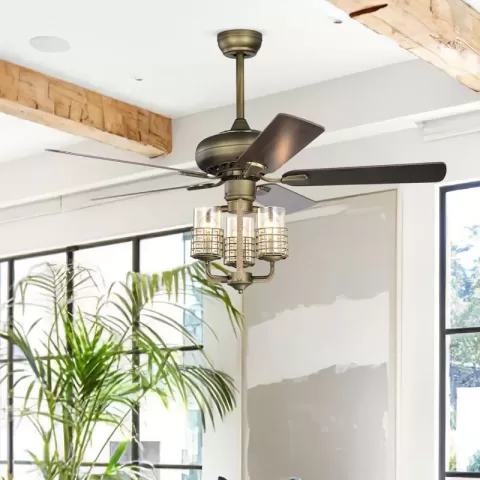 52inch Bronze Metal 3 Lights Ceiling Fan With 5 Wood Blades, Two Color Fan Blade, Ac Motor, Remote Control, Reversible Airflow, Multi Speed, Adjustable Height, Traditional 11