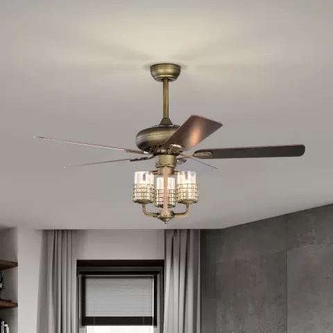 52inch Bronze Metal 3 Lights Ceiling Fan With 5 Wood Blades, Two Color Fan Blade, Ac Motor, Remote Control, Reversible Airflow, Multi Speed, Adjustable Height, Traditional 14