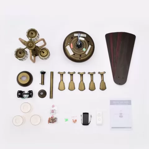 52inch Bronze Metal 3 Lights Ceiling Fan With 5 Wood Blades, Two Color Fan Blade, Ac Motor, Remote Control, Reversible Airflow, Multi Speed, Adjustable Height, Traditional 19