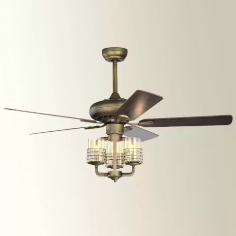 52inch Bronze Metal 3 Lights Ceiling Fan With 5 Wood Blades, Two Color Fan Blade, Ac Motor, Remote Control, Reversible Airflow, Multi Speed, Adjustable Height, Traditional 2