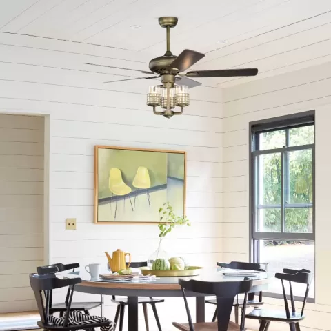 52inch Bronze Metal 3 Lights Ceiling Fan With 5 Wood Blades, Two Color Fan Blade, Ac Motor, Remote Control, Reversible Airflow, Multi Speed, Adjustable Height, Traditional 5